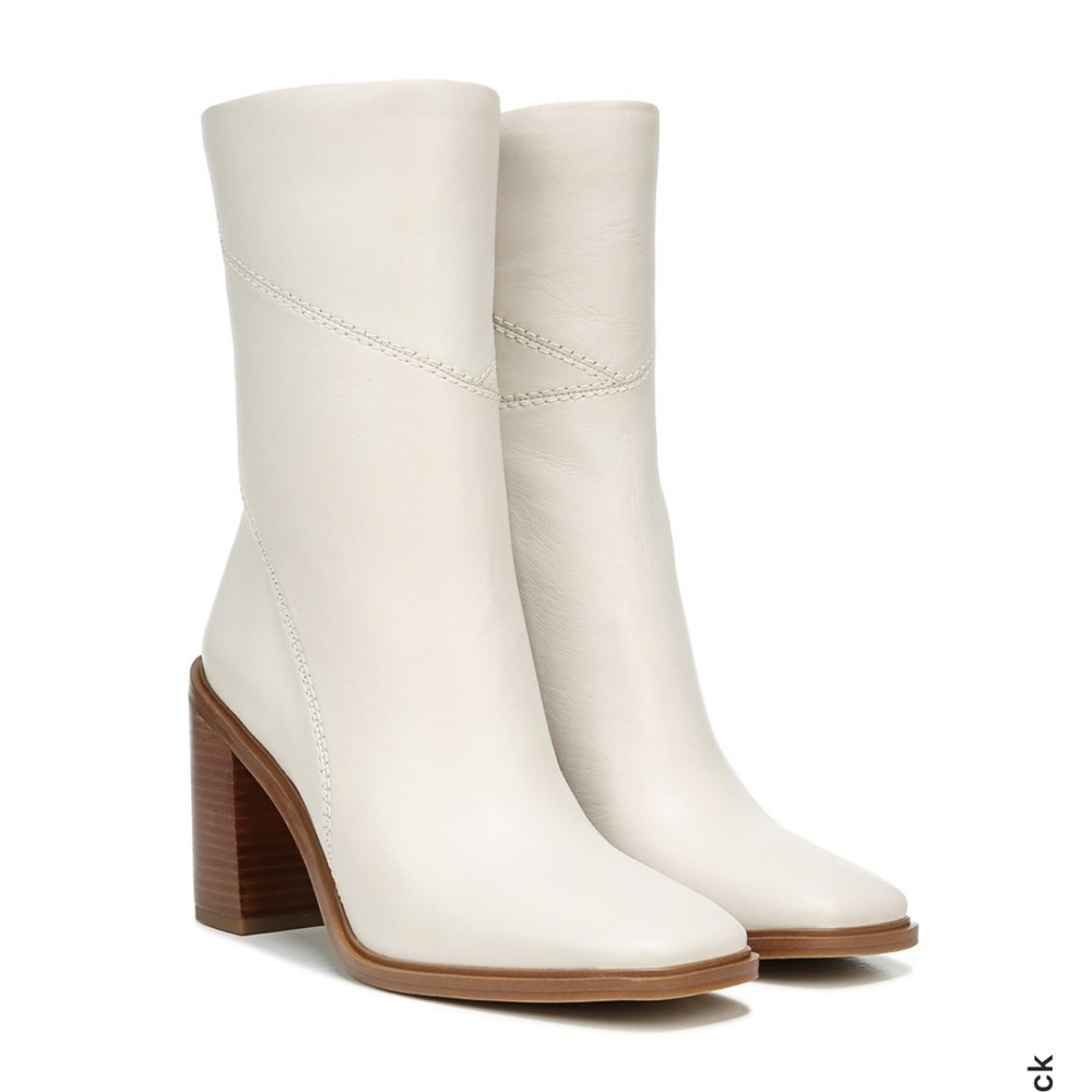 Franco Sarto Stevie Mid Calf Boot | White Leather | Never Been Worn in Orgnl Box